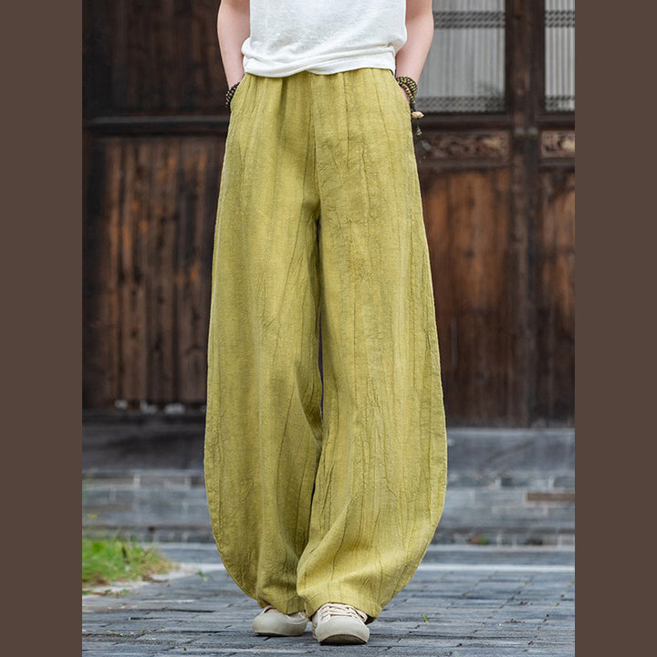 Buddha Stones Ramie Cotton Linen Pants Tie-dye Design Trousers Loose Zen Yoga Women's Pants with Pockets