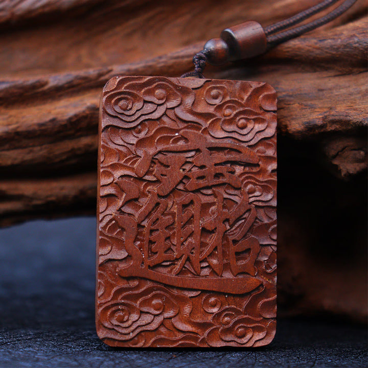 Buddha Stones Natural Lightning Struck Jujube Wood PiXiu Copper Coin Good Fortune Necklace Pendant