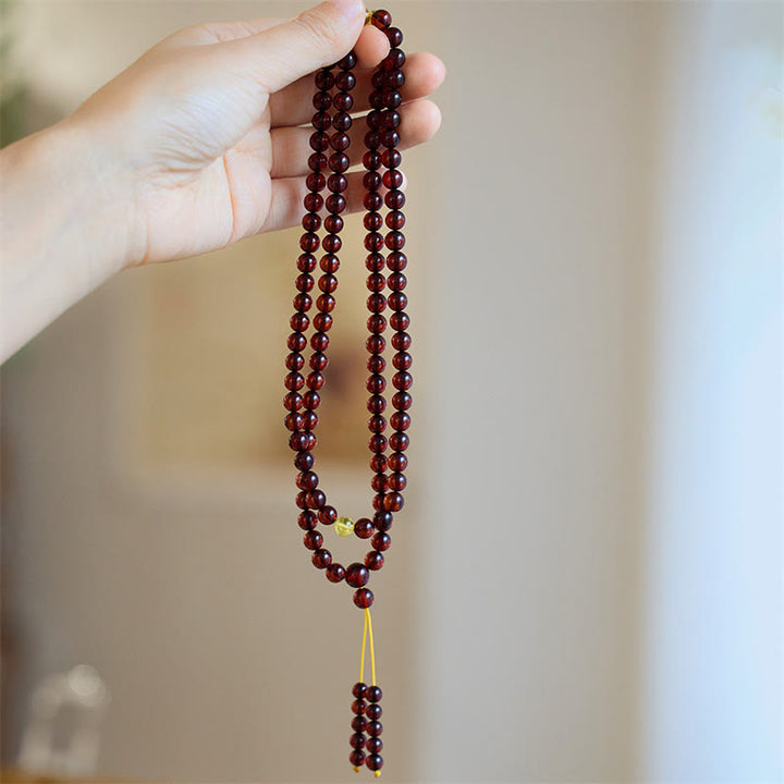 Buddha Stones Natural 108 Mala Beads Amber Clear Anxiety Bracelet - Amber (Clear anxiety♥Balance Emotions) - image 0