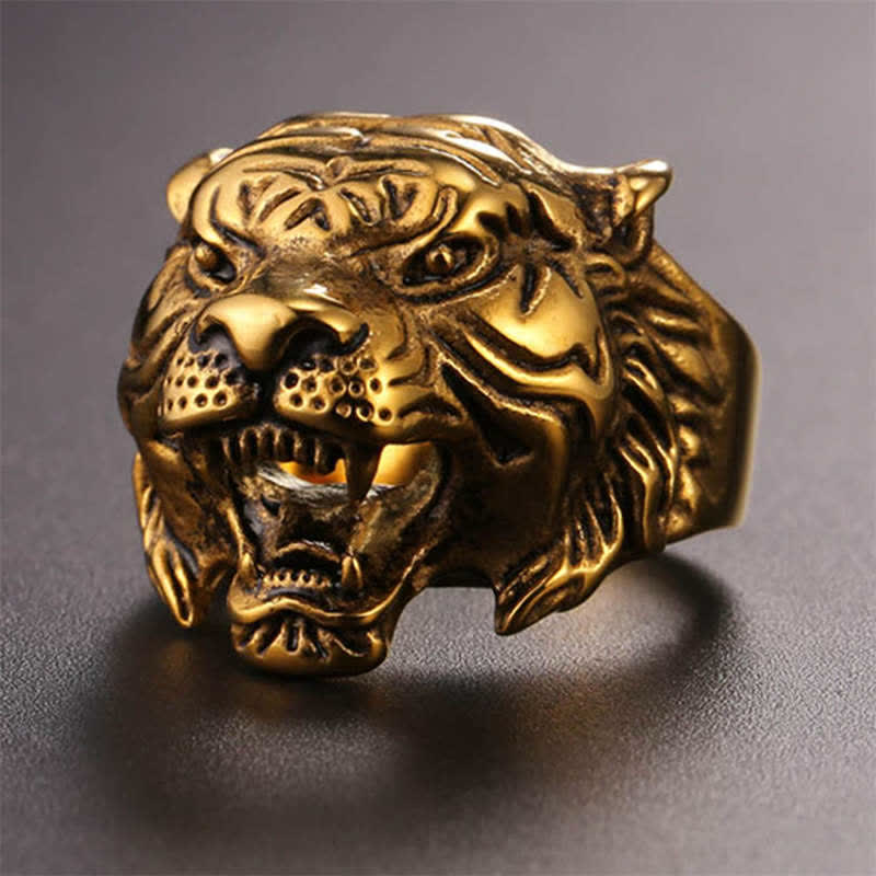 Men's Animal Tiger Head Titanium Steel Balance Calm Punk Rock Biker Ring