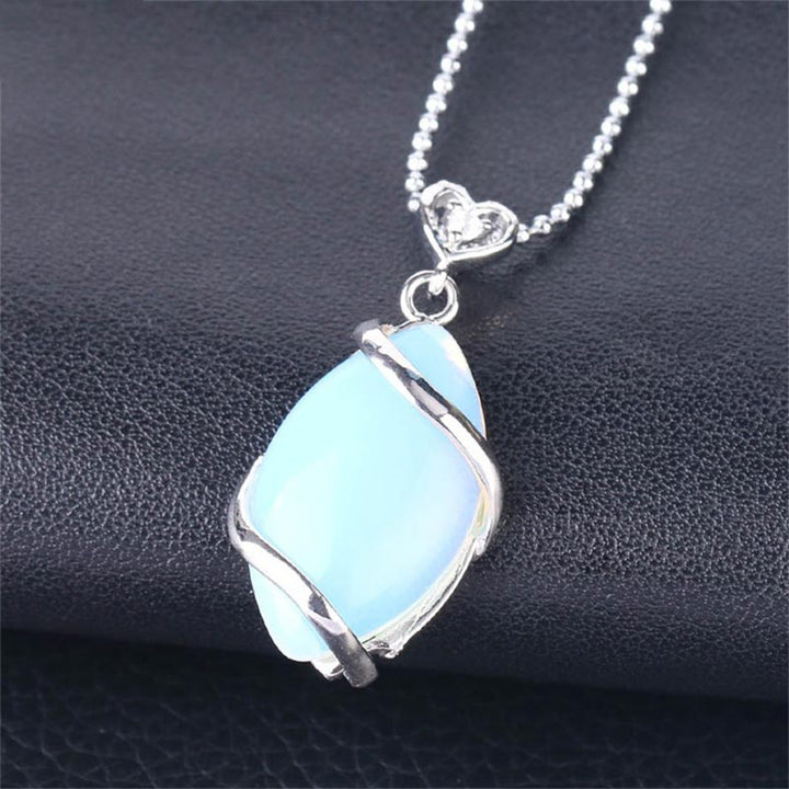 Buddha Stones Marquise Pattern Natural Crystal Stone Charm Necklace Pendant - Opal - image 11