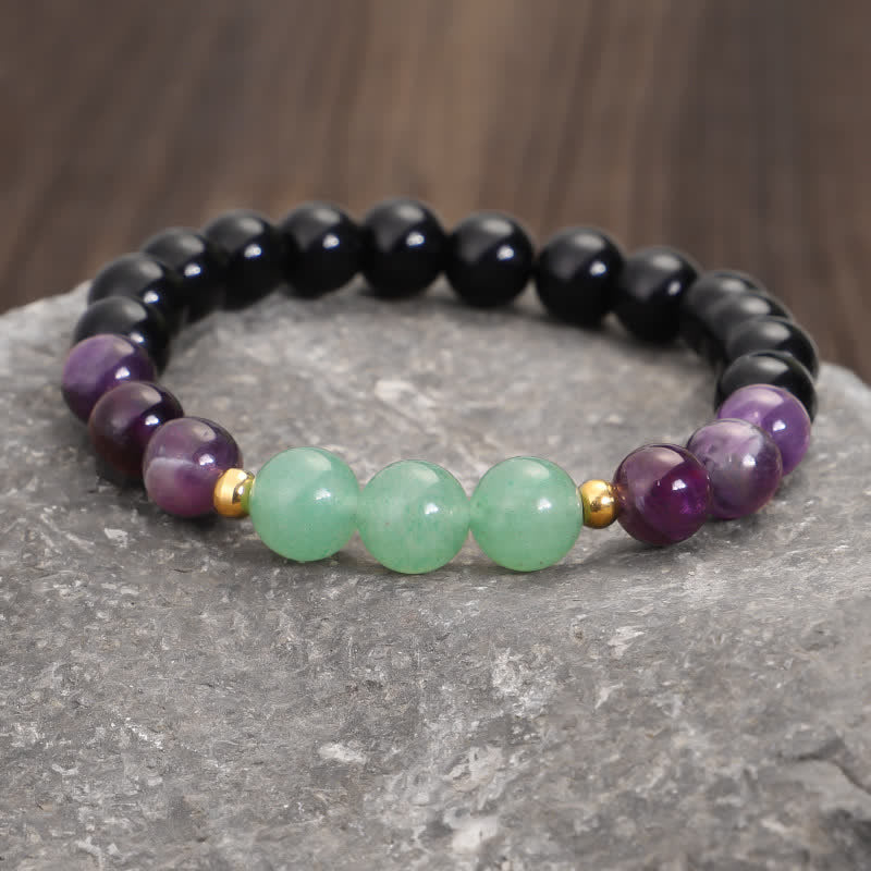 Buddha Stones 108 Mala Beads Amethyst Green Aventurine Lotus Meditation Bracelet - image 9