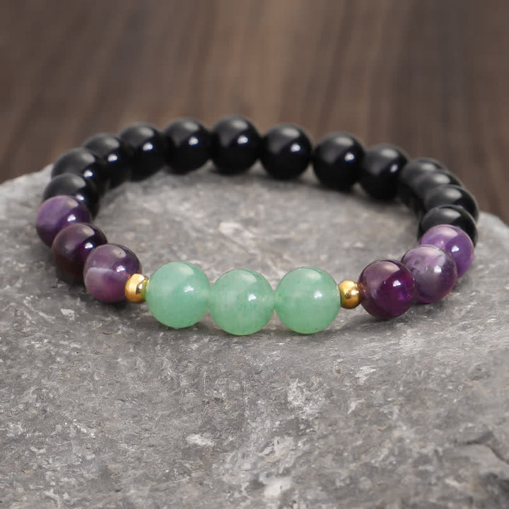 Buddha Stones 108 Mala Beads Amethyst Green Aventurine Lotus Meditation Bracelet - image 4