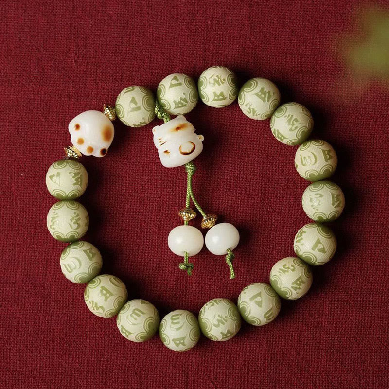 Buddha Stones Green Bodhi Seed Cat Paw Om Mani Padme Hum Engraved Wisdom Bracelet - image 3
