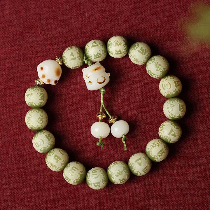 Buddha Stones Green Bodhi Seed Cat Paw Om Mani Padme Hum Engraved Wisdom Bracelet - image 3