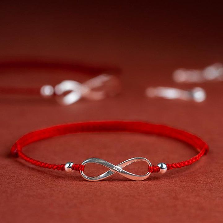 Buddha Stones 925 Sterling Silver Endless Knot Protection Luck Red String Bracelet Anklet - Red - Bracelet(Wrist Circumference 15-20cm) - image 0