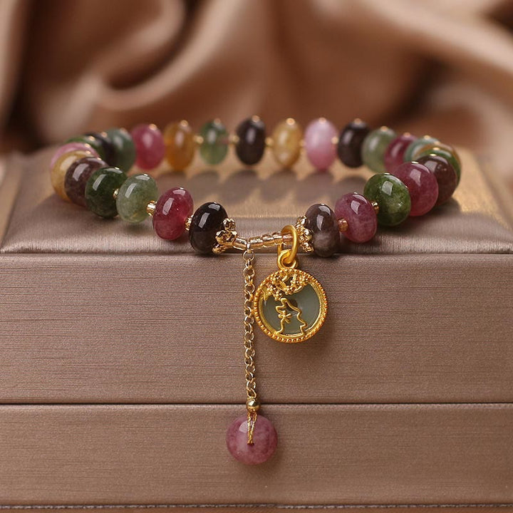 Buddha Stones Colorful Tourmaline Cute Flower Rabbit Charm Love Bracelet