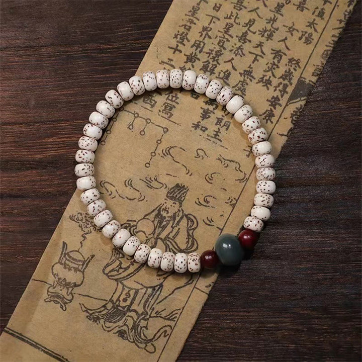 Buddha Stones Bodhi Seed Small Leaf Red Sandalwood Wisdom Bracelet