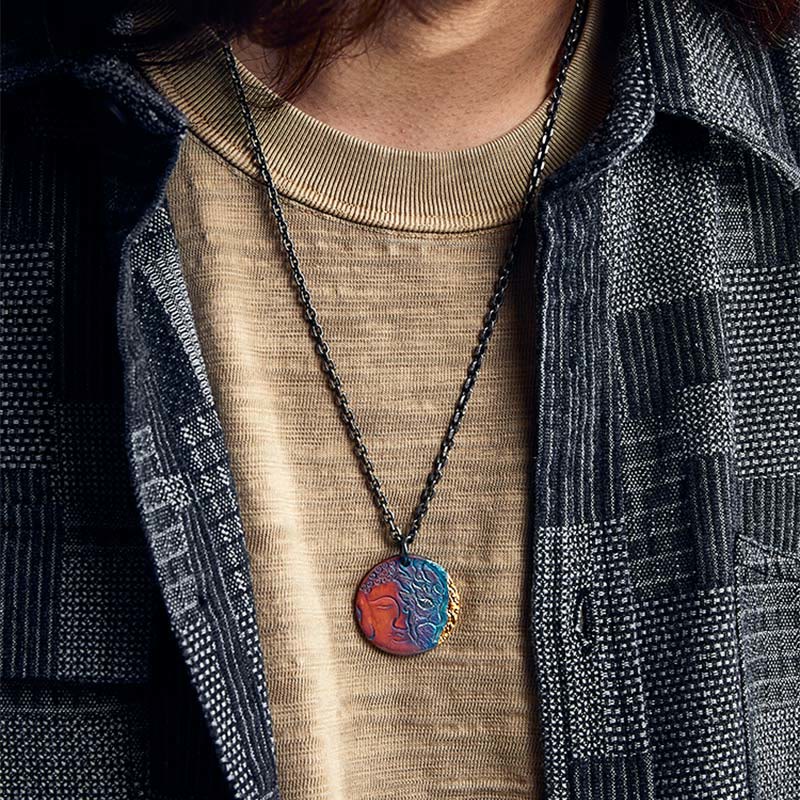 Buddha Stones 999 Sterling Silver 24K Gold Half Demon Half Buddha Compassion Necklace Pendant - image 7