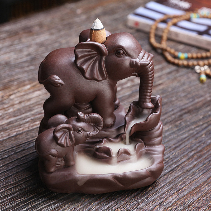 Tibetan Elephant Purple Clay Backflow Smoke Fountain Protection Incense Burner Decoration - image 1