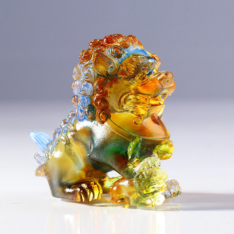 Handmade Liuli Crystal Lion Art Piece Strength Home Office Decoration - Colorful - image 1