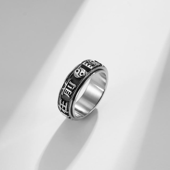 Letter Words Balance Calm Titanium Steel Rotatable Ring