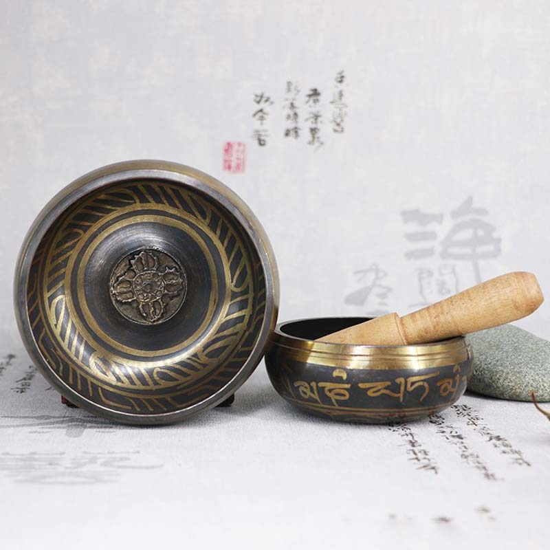 Buddha Stones Tibetan Meditation Bowl for Healing and Mindfulness Om Mani Padme Hum Singing Bowl - image 1