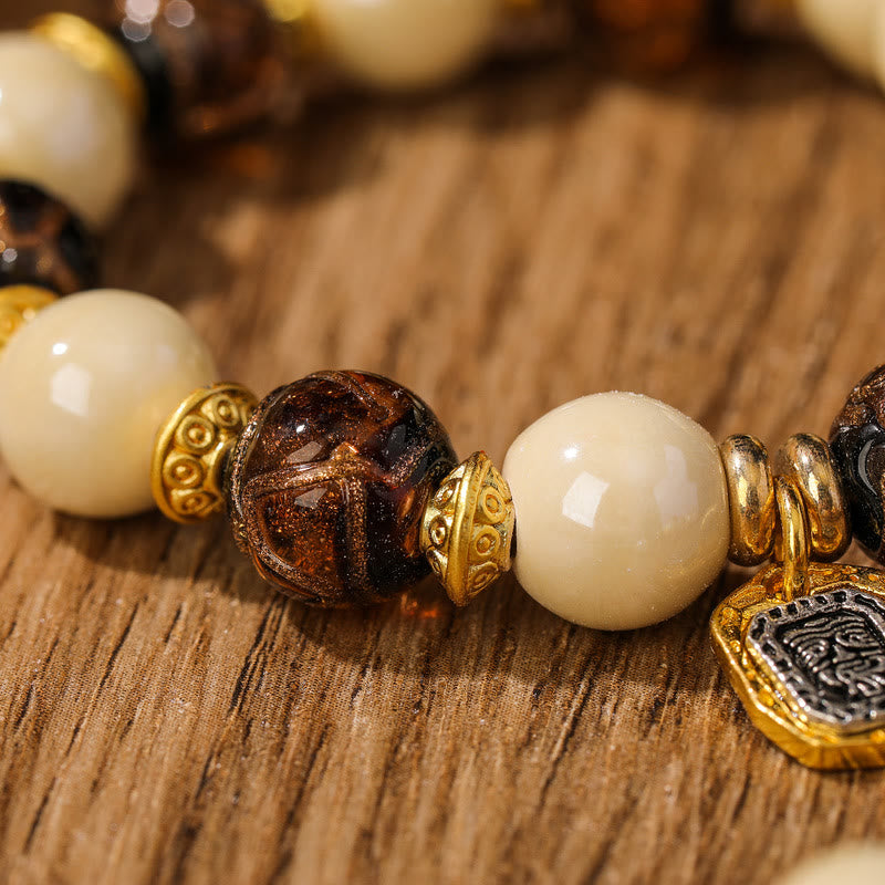 Buddha Stones Tibetan Zakiram Goddess of Wealth Charm Liuli Glass Incense Ash Porcelain Bead Protection Bracelet - image 8