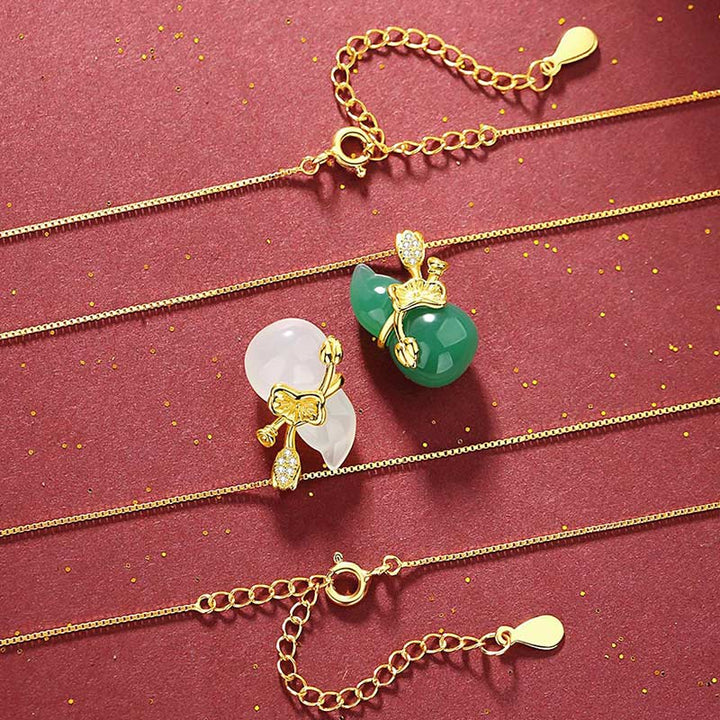 Buddha Stones Cyan Jade Gourd Lotus Leaf Abundance Pendant Necklace - image 4