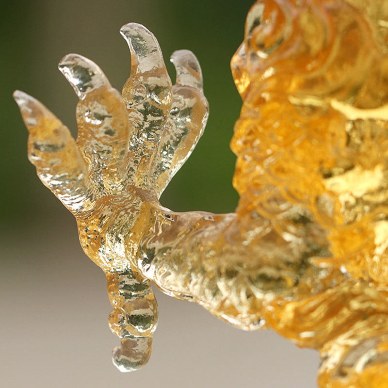 Buddha Stones Handmade Chinese Zodiac Yellow Dragon Liuli Crystal Art Piece Luck Protection Home Office Decoration - image 4