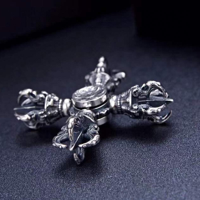 Tibetan 925 Sterling Silver Double Dorje Vajra Engraved Spiritual Power Pendant - image 3