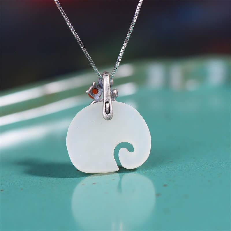 White Jade Elephant Lotus Protection Necklace Pendant - image 5