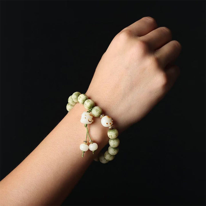 Buddha Stones Green Bodhi Seed Cat Paw Om Mani Padme Hum Engraved Wisdom Bracelet - image 6