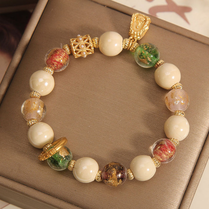 Buddha Stones Tibetan Multicolored Liuli Glass Bead Buddha Lotus Charm Enlightenment Bracelet