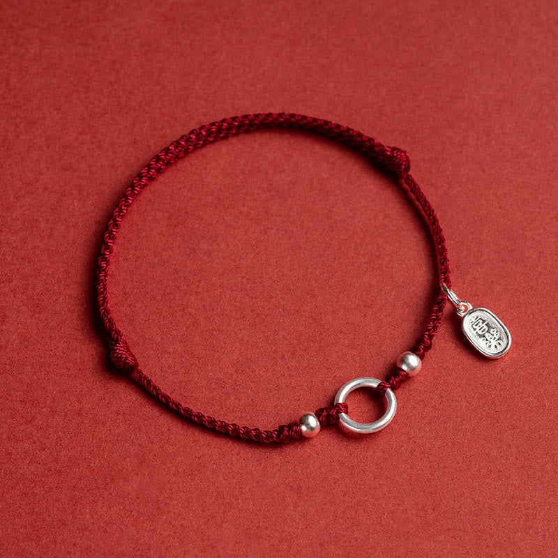 Buddha Stones 925 Sterling Silver Lucky Fortune Peace Joy Lotus Peace Buckle Red String Bracelet - Dark Red(Wrist Circumference 15-18cm) - Peace and Joy - image 10