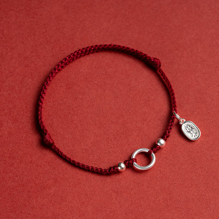 Buddha Stones 925 Sterling Silver Lucky Fortune Peace Joy Lotus Peace Buckle Red String Bracelet - Dark Red(Wrist Circumference 15-18cm) - Peace and Joy - image 10