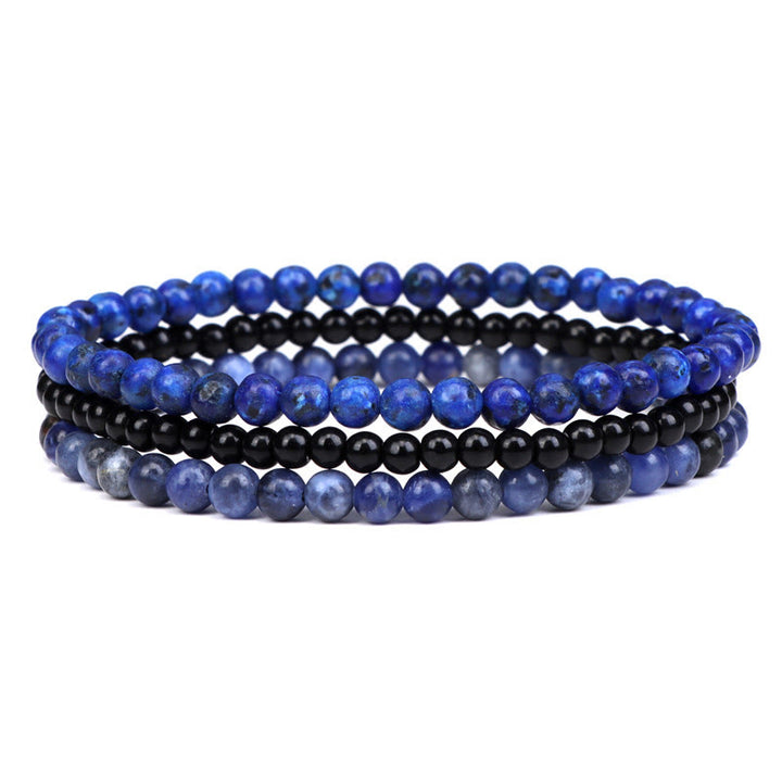 Buddha Stones 3Pcs Natural Crystal Stone Inner Peace Spiritual Bracelet - 4mm Lazurite&Black Glass Beads&Sodalite(Wrist Circumference 15-16cm) - image 8