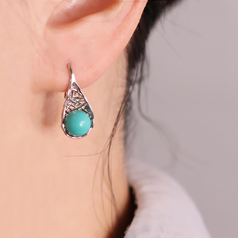 925 Sterling Silver Turquoise Beaded Pattern Protection Drop Dangle Earrings - 925 Sterling Silver&Turquoise - image 0