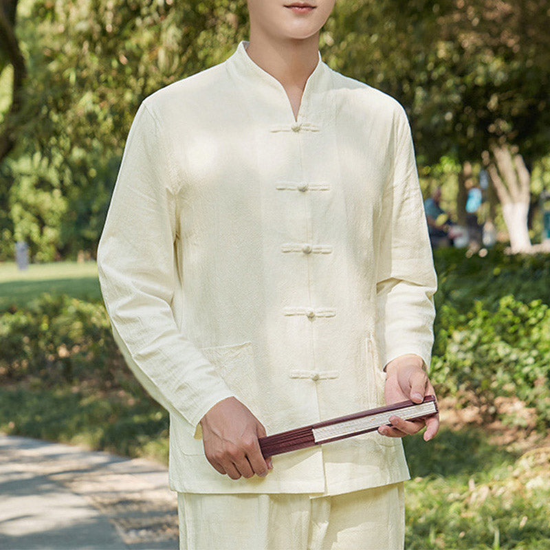 Spiritual Zen Practice Yoga Meditation Prayer Clothing Cotton Linen Men's Set - Beige - US/UK/AU48，EU58 (6XL) - image 7