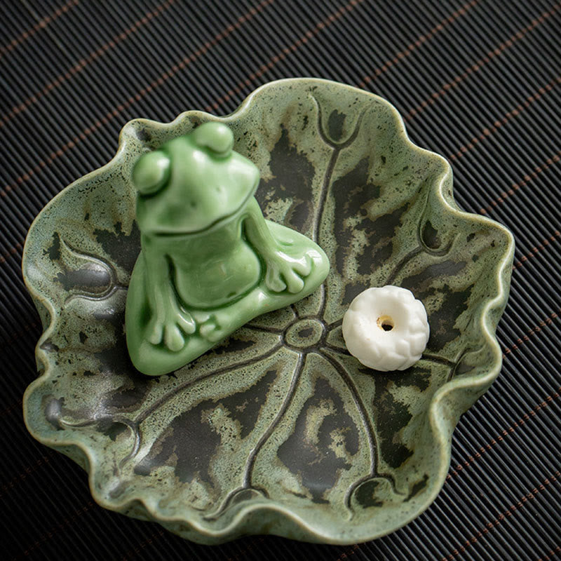 Buddha Stones Leaf Meditation Frog Pattern Healing Ceramic Incense Burner Decoration - image 2