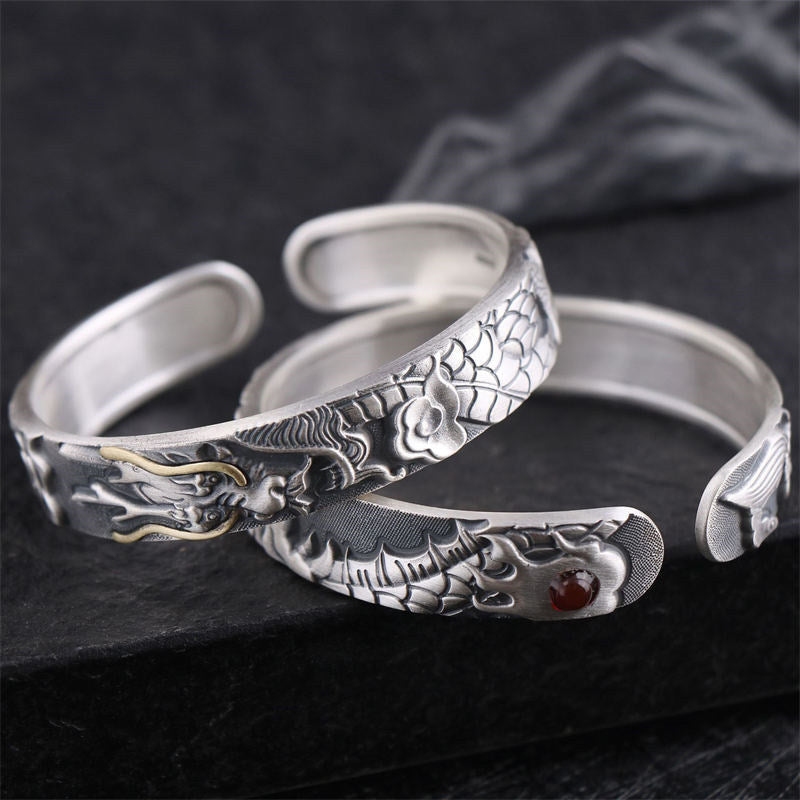 Buddha Stones 999 Sterling Silver Dragon Strength Protection Bracelet Bangle - image 2