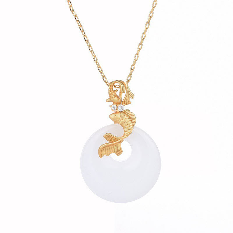 Buddha Stones White Jade Koi Fish Wealth Prosperity Necklace Pendant - image 6