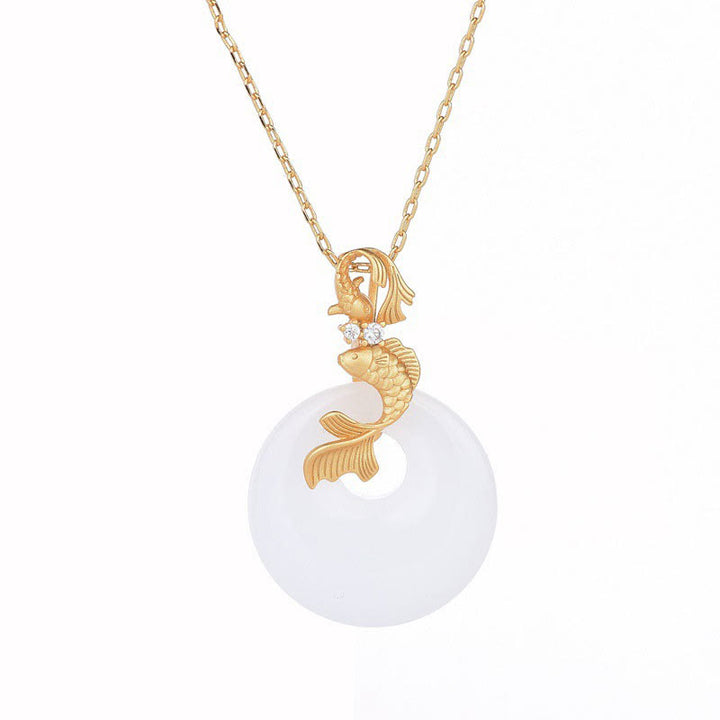 Buddha Stones White Jade Koi Fish Wealth Prosperity Necklace Pendant - image 6