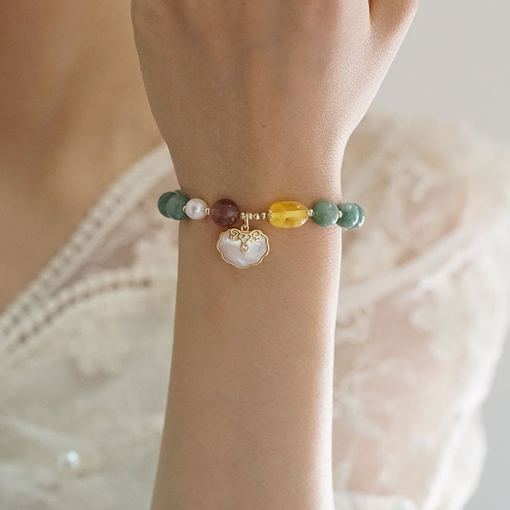 Buddha Stones Jade Sea shell Ruyi Lock Luck Bracelet