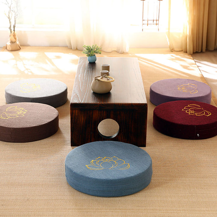 Lotus Embroidery Cotton Linen Meditation Seat Cushion - image 3