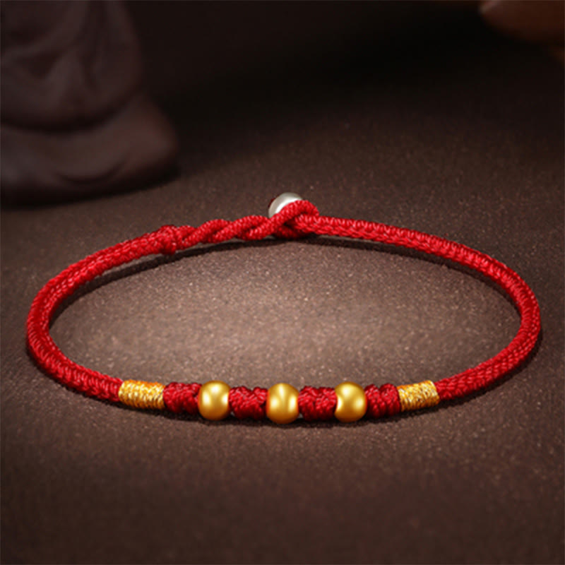 Buddha Stones 999 Gold Beads Luck King Kong Knot Handmade Braided Protection Bracelet