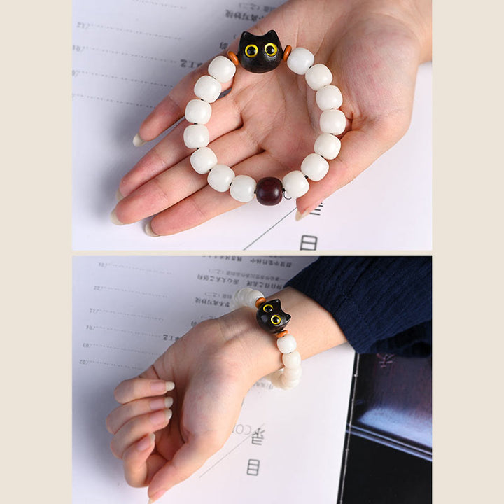 Buddha Stones Natural Bodhi Seed Small Leaf Red Sandalwood Ebony Wood Cute Lucky Cat Wisdom Bracelet - image 18