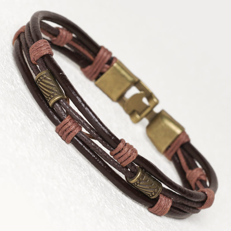 Buddha Stones Vintage Leather Wrist Band Brown Rope Layered Bracelet Bangle - Light Brown Thread(Wrist Circumference: 19-21cm) - image 0