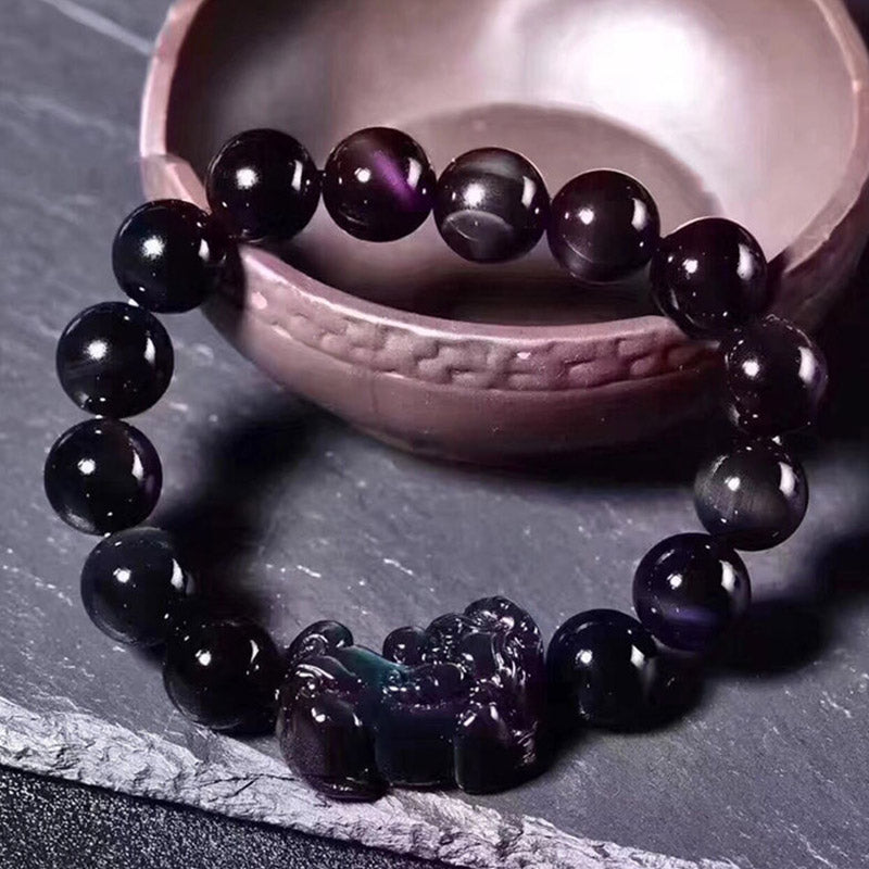 Buddha Stones FengShui PiXiu Rainbow Obsidian Luck Bracelet