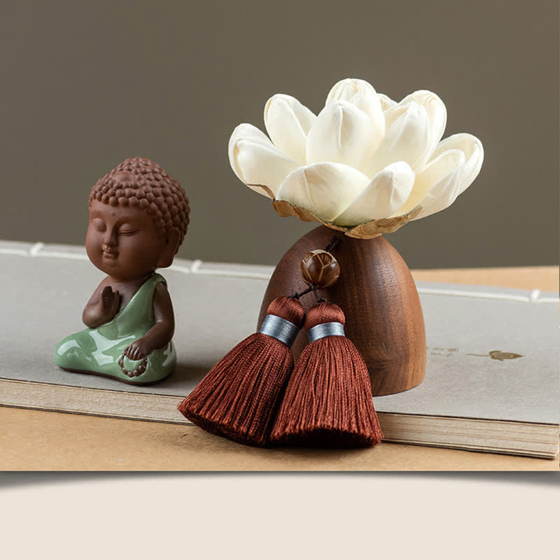 Black Peach Wood Buddha Flower Calm Cure Decorations - Praying Little Tathagata - image 11