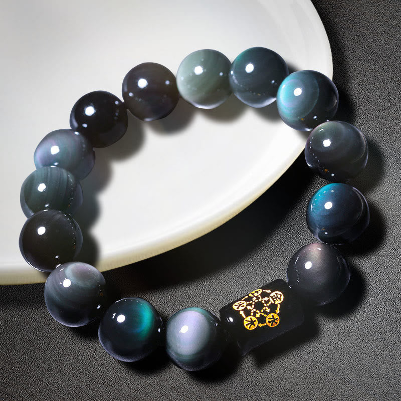 Buddha Stones "Sending Balance and Protection" Rainbow Obsidian Bracelet Includes Gift Message Card - image 3