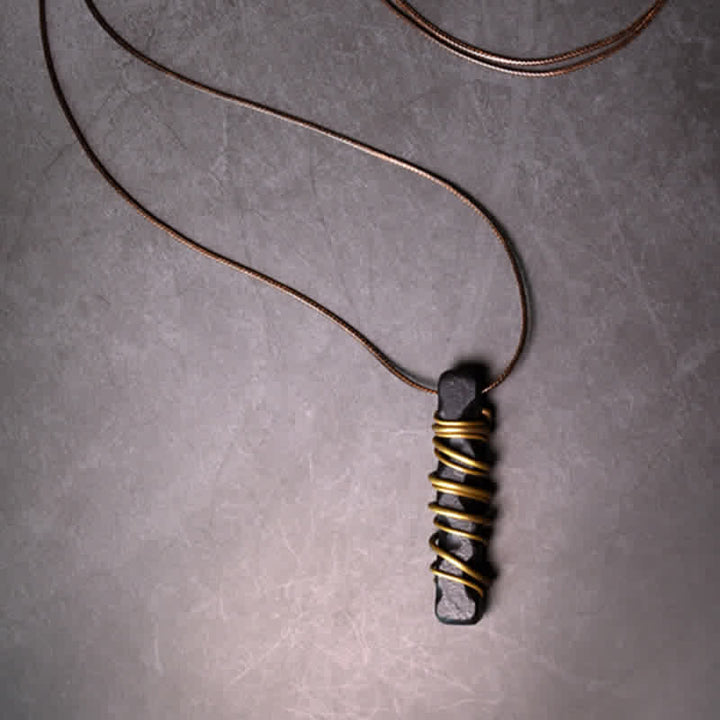 Buddha Stones Tibet Ebony Wood Brass Balance Peace Necklace Pendant - image 2