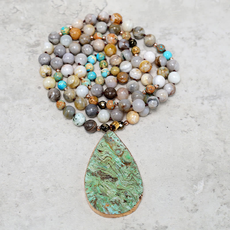 Buddha Stones Natural Ocean Picasso Jasper Beaded Healing Neckace