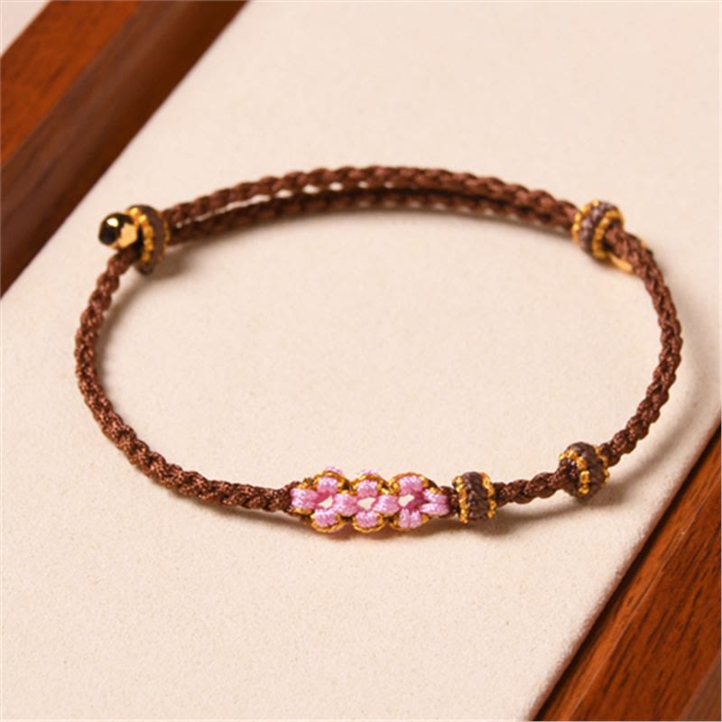 Buddha Stones Handmade Peach Blossom Protection Braided Rope Bracelet