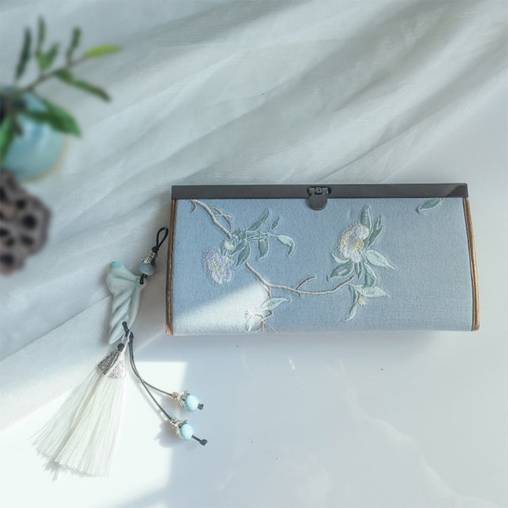 Flower Plum Peach Blossom Bamboo Double-sided Embroidery Large Capacity Cash Holder Wallet Shopping Purse - image 12