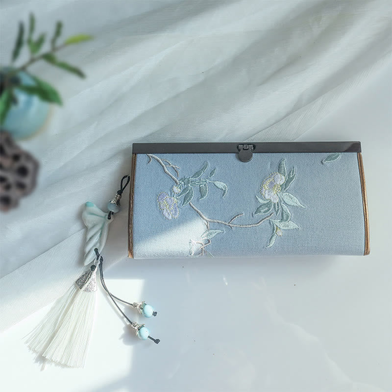 Flower Plum Peach Blossom Bamboo Double-sided Embroidery Large Capacity Cash Holder Wallet Shopping Purse - image 13