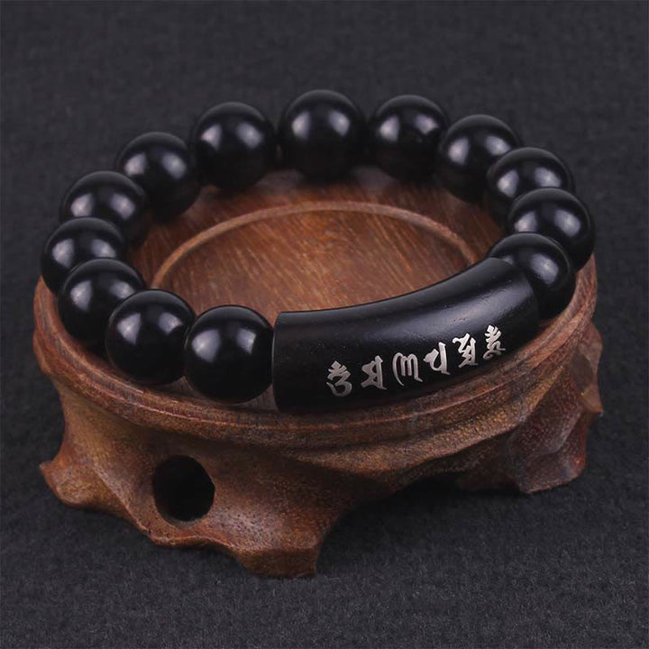 Buddha Stones 999 Sterling Silver Ebony Wood Om Mani Padme Hum Inlaid Balance Bracelet