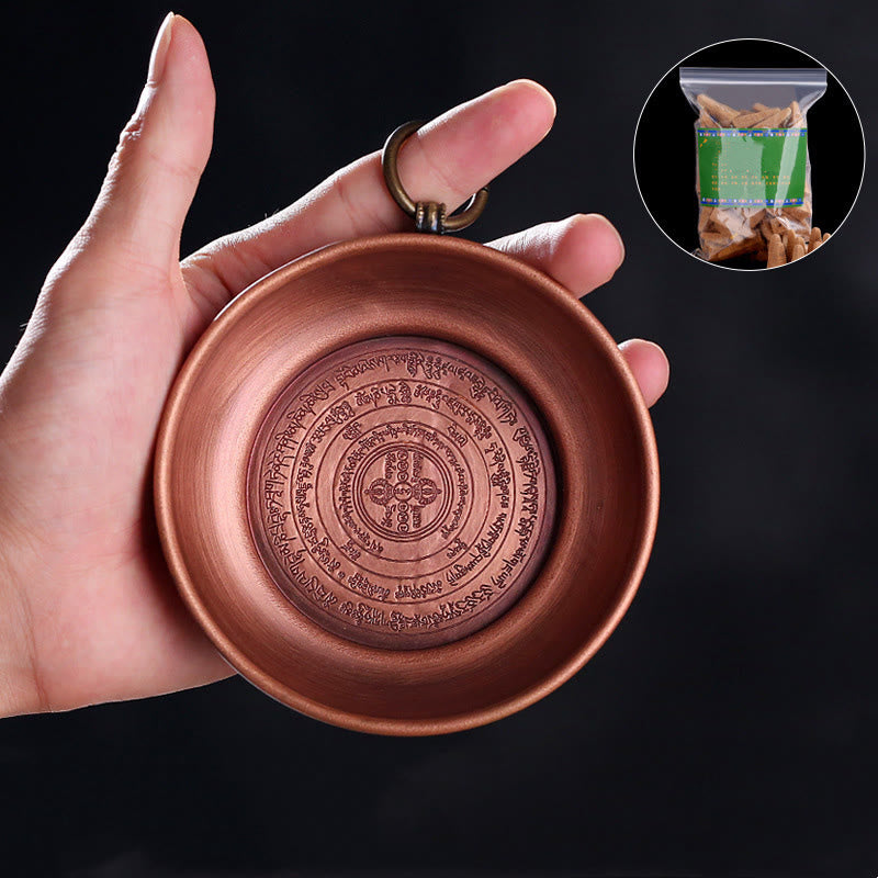 Buddha Stones Small Copper Prayer Altar Portable Burning Holder Incense Sage Smudging Rituals Use Items - Copper Offering Tray(Diameter 10cm)&Incense 250g - image 1