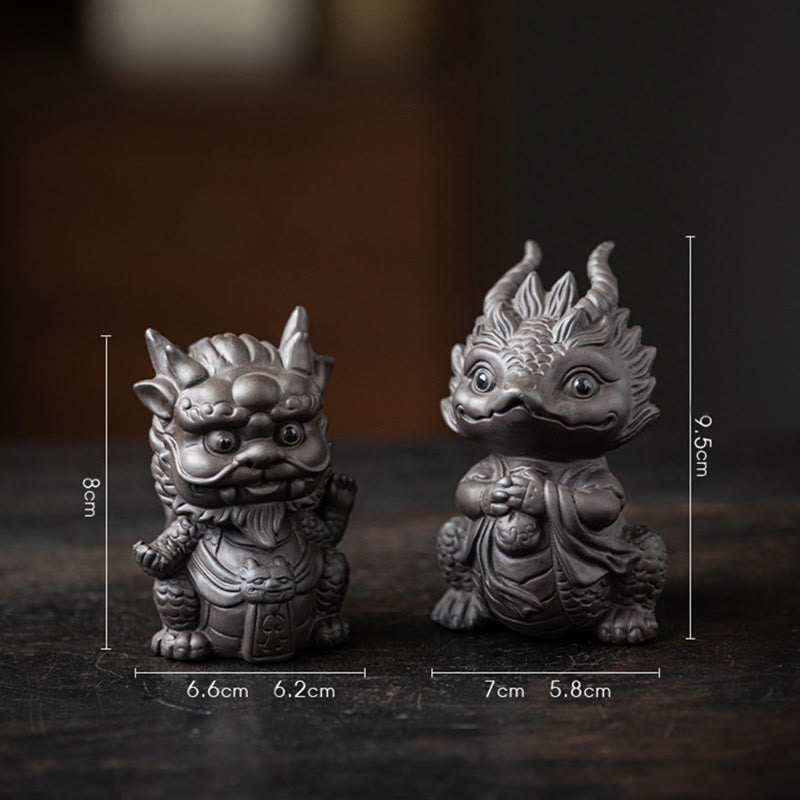 Buddha Stones Luck Dragon Wealth Tea Pet Purple Clay Figurine Decoration - Dragon King+Dragon Girl(A Pair Of Black) - image 20