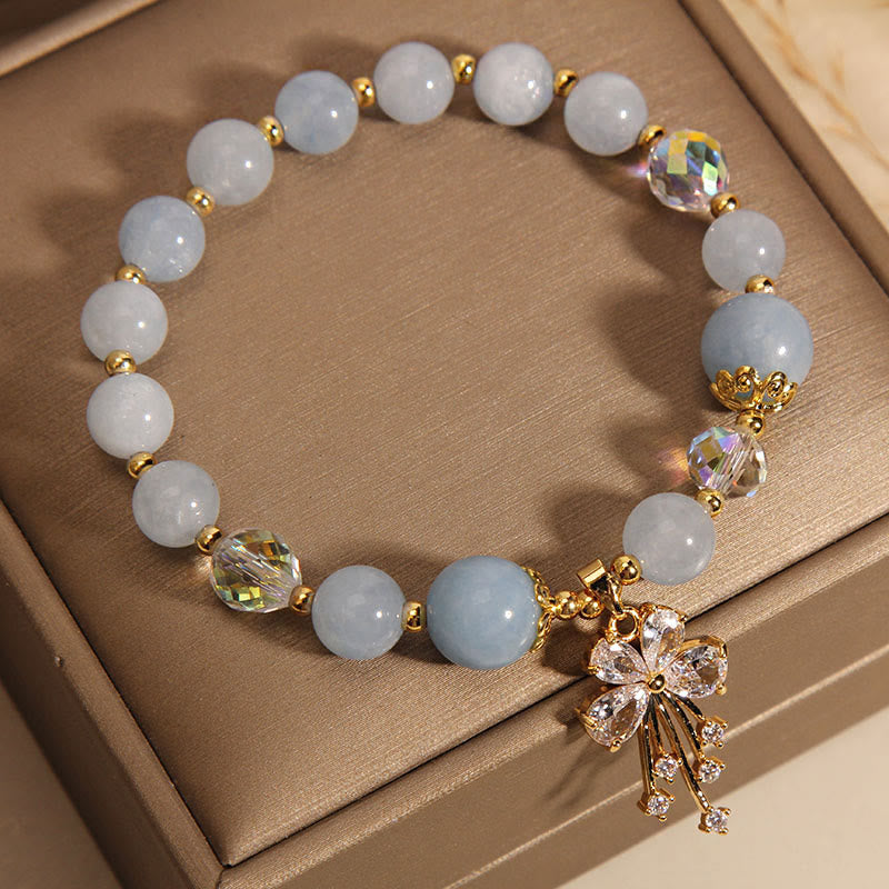 Buddha Stones Aquamarine Pink Crystal Healing Zircon Butterfly Charm Bracelet - image 2